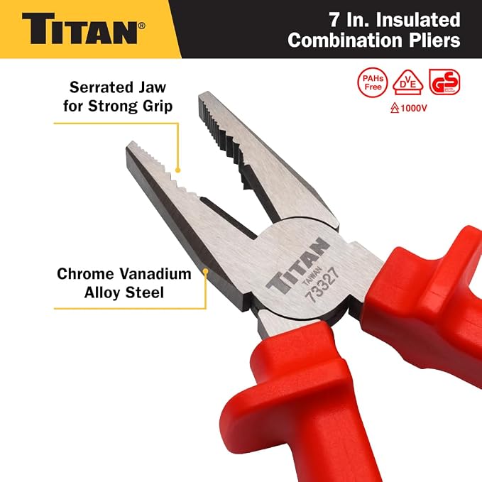 Titan 73327 7-Inch VDE Insulated Combination Pliers
