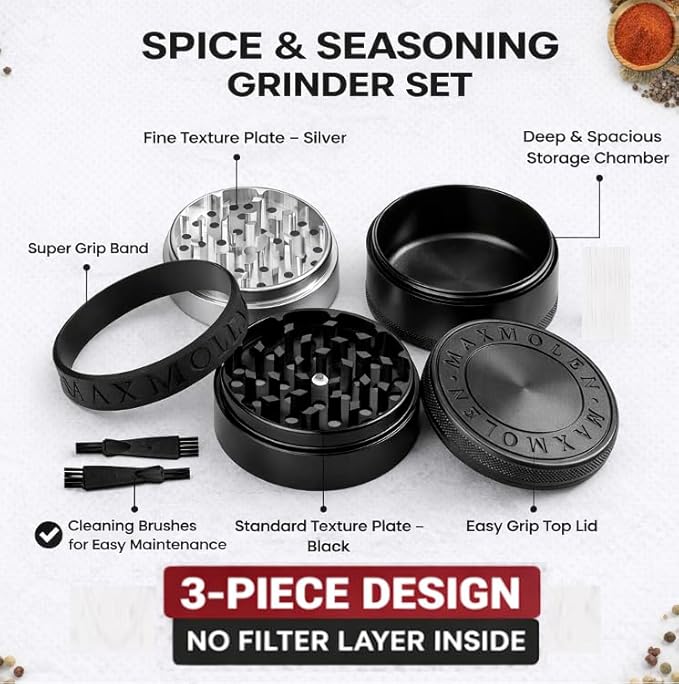 3" Inch Large Spice & Seasoning Grinder, Dual Grind Plate for Fine and Medium result