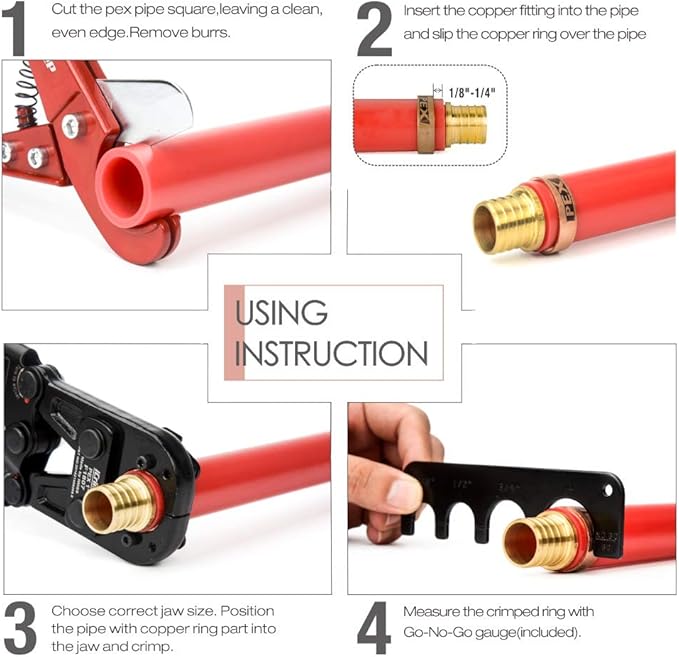 PEX Crimping Toolset for 3/8, 1/2, 3/4&1-inch Copper Rings w/Copper Ring Removal Tool