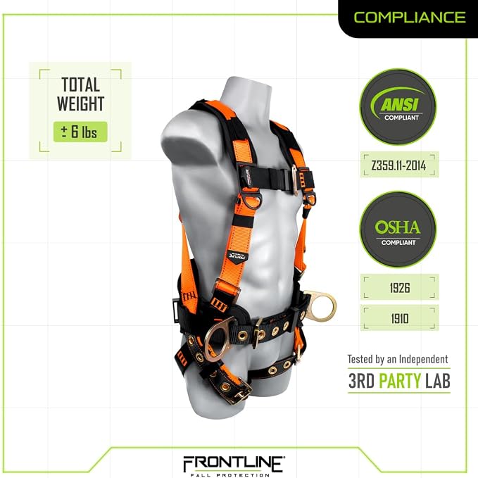 FRONTLINE FALL PROTECTION Harnesses + D-Ring+ Multiple Styles + OSHA and ANSI compliant