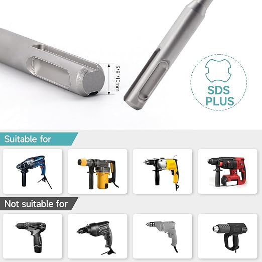 1/4 Inch x 8 Inch SDS Plus Rotary Hammer Drill Bit, Cross Tip Double Threaded Carbide Tipped for Concrete, Brick, and Stone (1/4" x 6" x 8")