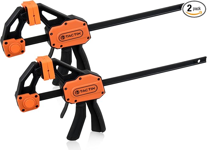 TACTIX 24" Bar Clamps for Woodworking, 2-Pack 300lbs One-Handed Spreader/Clamp, Quick-Clamp Wood Clamps Set for Hand Wood Working, Carpentry, and DIY Projects