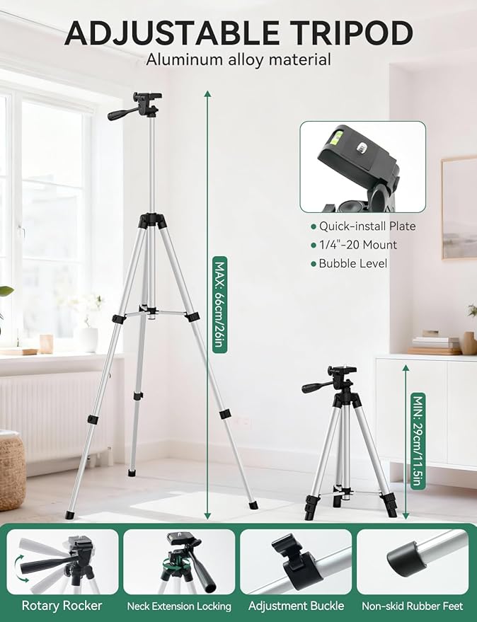 Nikotek Laser Level with Tripod Self-Leveling Green Beam Horizontal and Vertical Crossline Laser for Home Decor Carrying Bag with Tripod Battery (NK02GT)
