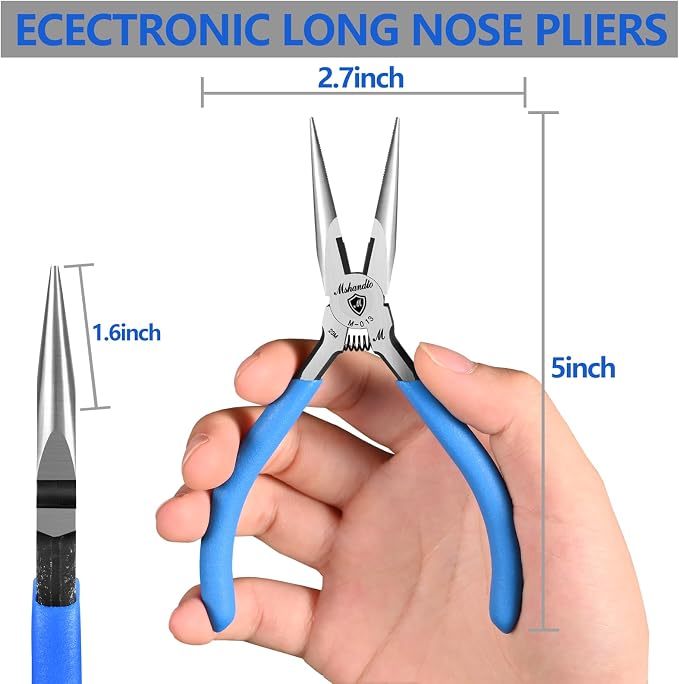 Needle Nose Pliers, mshandto Long Nose Pliers for Wire Bending, High Carbon Steel Needle Nose Plier, Serrated Jaw Pliers for Jewelry Making Electronics Repair Object Grasping Craft Making