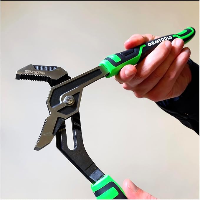 OEMTOOLS 22648 3 Piece Groove Joint Pliers Set, For Gripping, Pulling, and Turning Pipe and Fasteners, Includes 8", 10", and 12" Pliers, Chrome Vanadium Steel, Hardened Teeth, TPR Grips