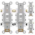 AIDA 4 Pack 4 Way Toggle Light Switch, 15 Amp, 120 Volt, Toggle Framed AC Quiet Switch, in Wall On/Off Switch Replacement, Self-Grounding, Residential and Commercial Grade, UL,Glossy White
