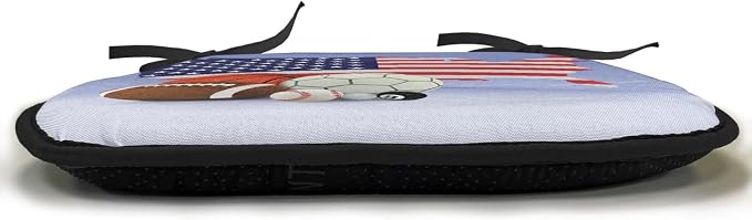 Lunarable Americana Chair Cushion Pad, American Map and Sport Balls Basketball Football Competition Matches, Seat Padding for Kitchen & Patio with Anti-Slip Backing, 16"x16", Purple Grey Multicolor