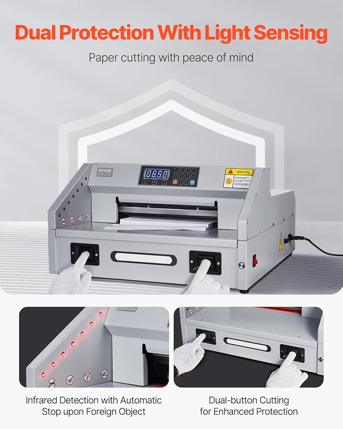 VEVOR Electric Paper Cutter, 300W Heavy Duty Paper Cutter Machine 11.8 in / 330 mm Cutting Width, 1.5 in / 38 mm Cutting Thickness, Electric Guillotine Trimmer with Casters & Infrared Function