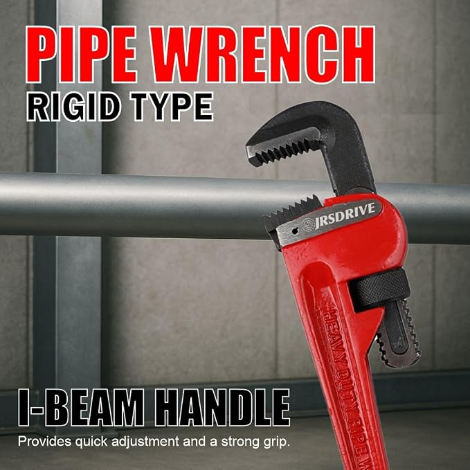 Heavy Duty Pipe Wrench, 18 Inch Adjustable Straight Plumbing Wrench, Hardened Steel Jaws with Professional Cast Iron Handle for Industrial, Construction, and Home Maintenance E-2049