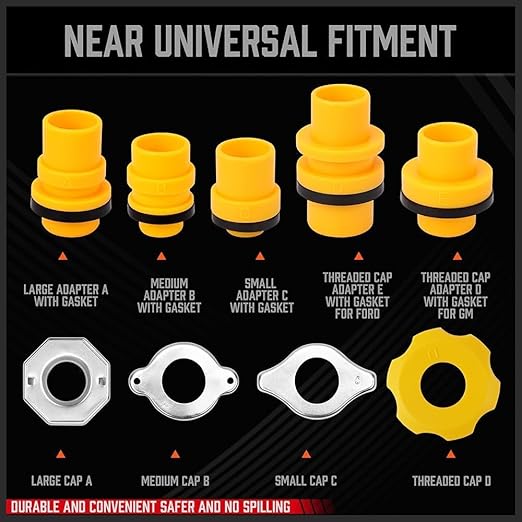 Ultimate No Spill Coolant Funnel Kit - 19-Piece Spill-Free Radiator Funnel Set, Spill Proof Radiator Bleeder Kit, Coolant Filling, Radiator Filler, Extra Funnels and Adapters for Universal Vehicle
