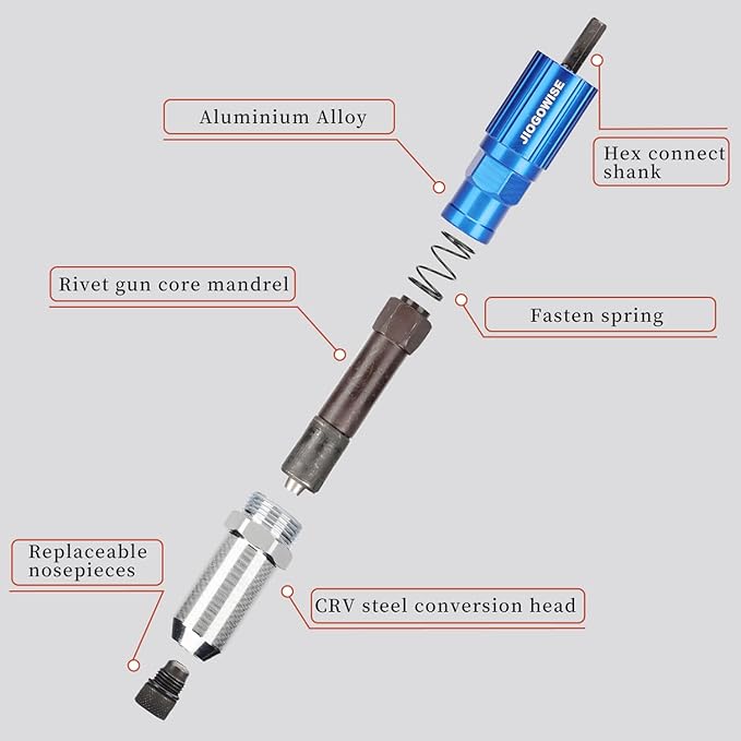 Professional Rivet Gun Adapter Kit,Electric Power Drill Rivet Attachment,Easy Processing for Pop Riveting Work,4 Rivet Heads 2.4mm 3.2mm 4.0mm 4.8mm and 80pcs Rivet Nails