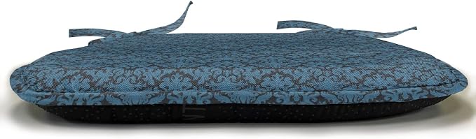 Lunarable Damask Blue Chair Seating Cushion Set of 2, Repetition with Rococo Inspired Royal Style Ornamental Pattern, Anti-Slip Seat Padding for Kitchen & Patio, 16"x16", Dark Grey and Turquoise