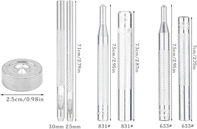 ArrErr 7 Pack Leather Rivets Setter Tools Set Die Punch Snap Kit Snap Fastener Setting Tool for Leather Rivets Double Cap Rivet Tubular Metal Studs Leatherwork Craft Bags Shoes Belts Repair