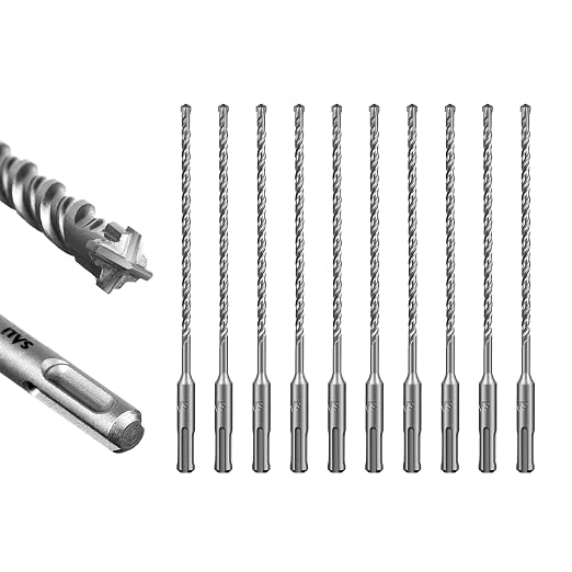 SALI SDS Plus Rotary Hammer Drill Bit 10 Pcs 7/32"*8" Concrete Drill Bit Kit Cross-Type Double Thread Carbide Material Suitable for Concrete, Brick, Cement Walls, Stone, Hammer Drill Bits for Concrete
