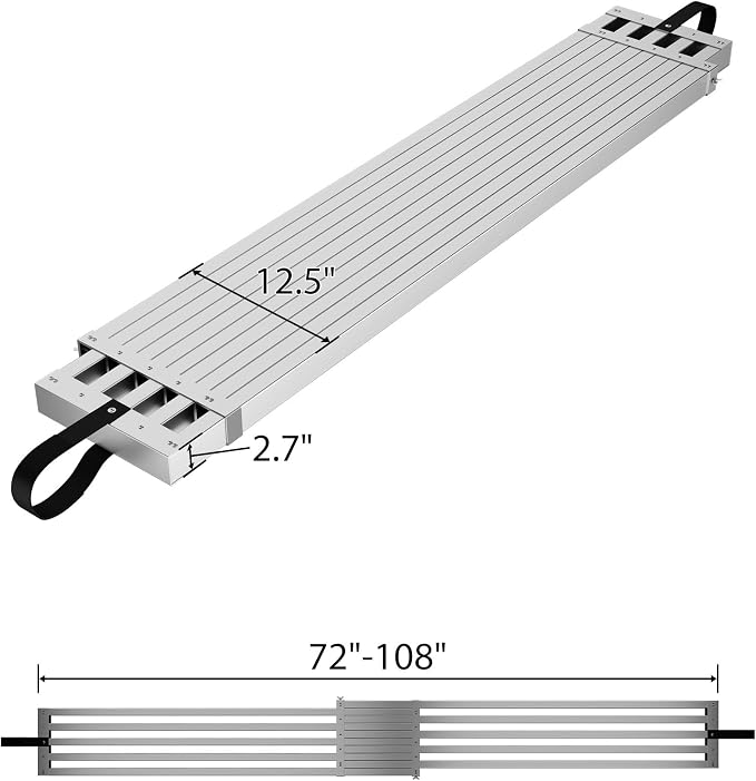 6-9ft Aluminum Work Plank,Adjustable Work Platform,440LBS Capacity Aluminum Plank,Equipped with Skid-Proof Platform Scaffold Ladder Accessory
