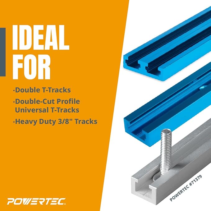 POWERTEC 72007 50 Inch Circular Saw Guide for Circular Saw, Router & Jig Saw, Straight Edge Clamp with 2 Pack 5-1/2" L x 1-1/8" W T-Track Hold Down Clamp for Woodworking