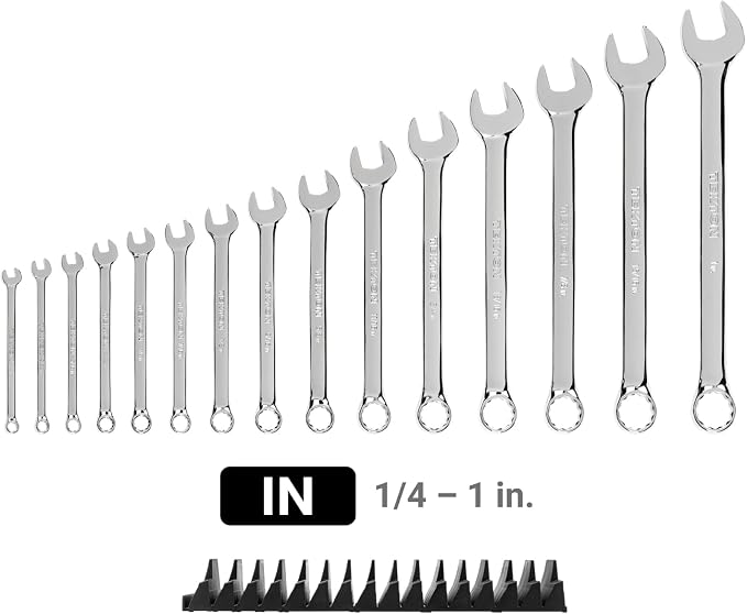 TEKTON Combination Wrench Set, 15-Piece | WCB95102 | (1/4 - 1 in.), Modular Organizers, Chrome Finish