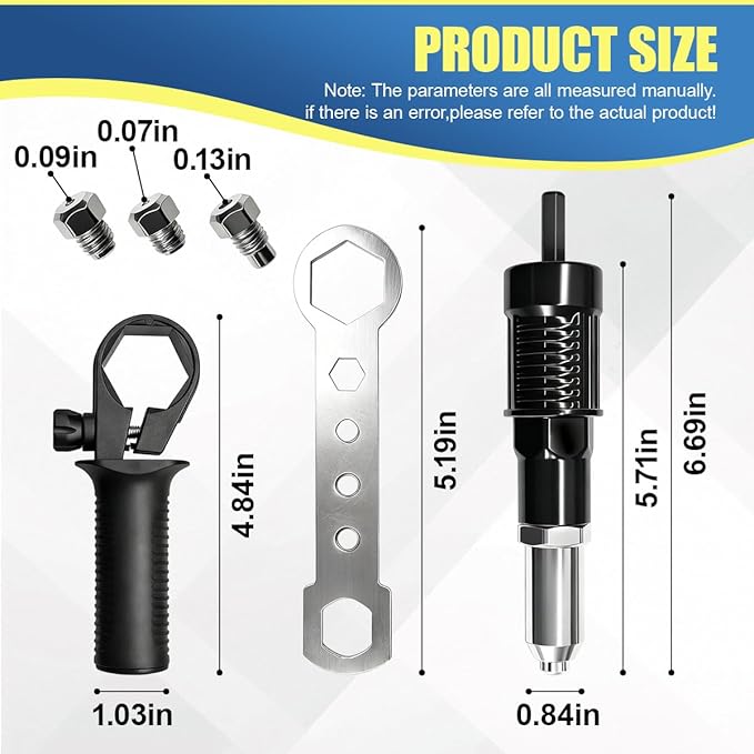 Pop Rivet Gun Adapter Kit, Universal Alloy Steel Riveting Hand Tool with 4 Size Rivet Heads, Rivets Drill Attachment for Cordless Electric Power Drill (Black)