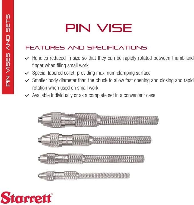 Starrett Pin Vise Set, .010 - .187" Range, 4 Pieces
