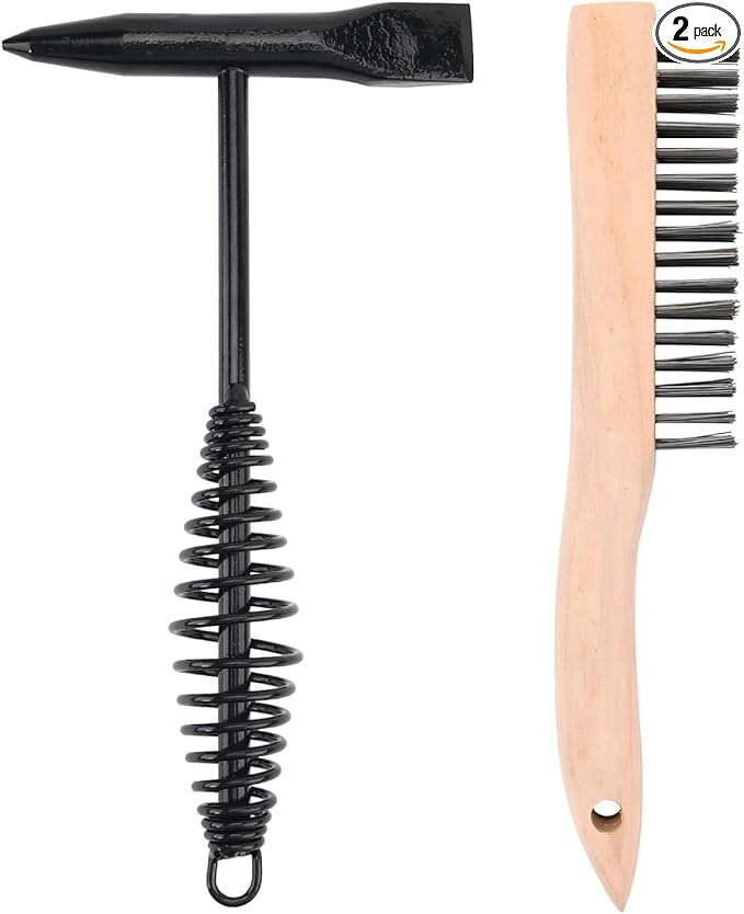 Welding Chipping Hammer with Coil Spring Handle, Cone and Vertical Chisel Welding Chipping Hammer (Hammer and Brush)