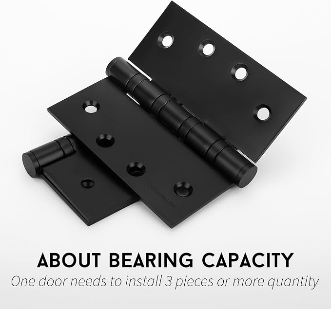 6 Pack goldenwarm Matte Black 4inch Door Hinges for Exterior Doors Ball Bearing Door Hinges with Square Corners, Heavy-Duty, 304 Stainless Steel