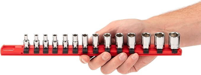 TEKTON 1/4 Inch Drive 6-Point Socket Set, 14-Piece | SHD90111 | (4 - 15 mm), Shallow, Socket Rail