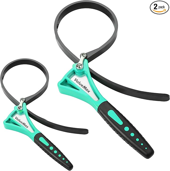 ValueMax 2-piece Strap Wrench Set, Adjustable Oil Filter Wrench with Max Diameter 4" (Small) and 6"(Large) for Shower Head Water Filter, Jar Opener Set, Green