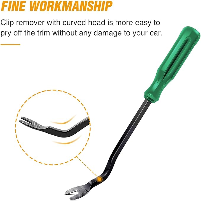 GOOACC Car Panel/Upholstery Remover Ergonomic Stainless Steel Fastener Remover - Easily Removes Plastic Fasteners Reduces Damage to Panels and Loss of Clips Green