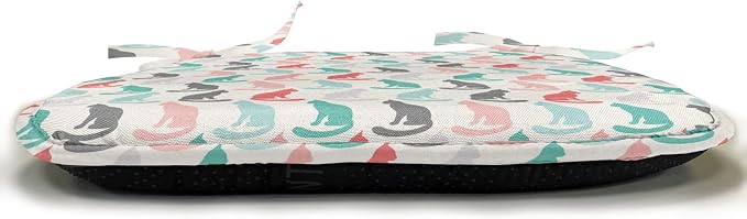 Lunarable Cat Chair Seating Cushion Set of 8, Pattern of Sitting Cat Silhouettes Kitten Pet Repetition Simple Illustration, Anti-Slip Seat Padding for Kitchen & Patio, 16"x16", Turquoise Coral Cream