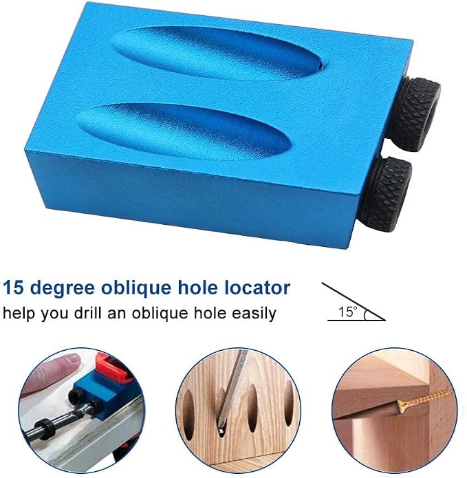 14Pcs Pocket Hole Jig, 15 Degree Dowel Drill Joinery Kit Hole Screw Jig with 6/8/10mm Drive Adapter for Woodworking Angle Drilling Holes, Carpenters Woodwork Guides Joint Angle Carpentry Locator