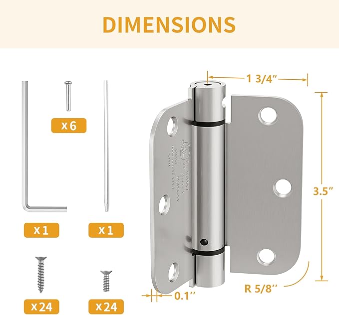Luxbaro 3 Pack Spring Hinges Self Closing 3.5 Inch, Self Closing Door Hinges with 5/8'' Radius Corners, Adjustable Tension for Garage, Front and Back Doors, Left and Right Hand, UL Listed