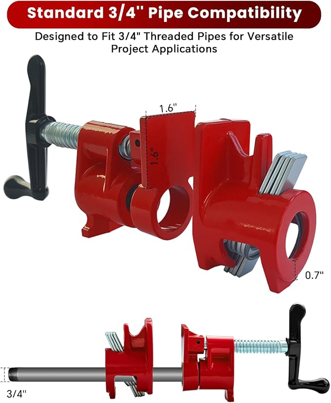 ATPEAM 3/4'' Wood Gluing Pipe Clamp Set 4 Pack Heavy Duty Cast Iron Quick Release Pipe Clamps for Woodworking(4, 3/4")