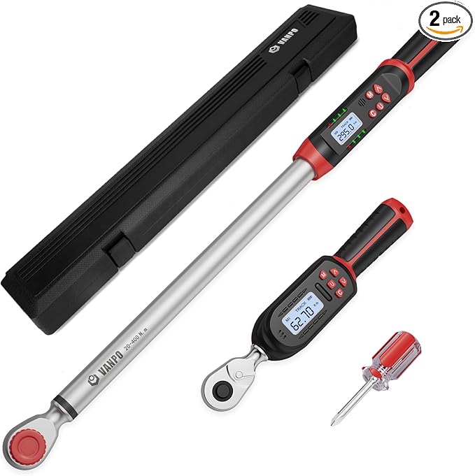VANPO 3/8" & 1/2" Digital Torque Wrench Set, 3.1-62.7Ft.lb+14.7-295Ft.lb | 4.2-85Nm+20-400Nm, ±2% Accuracy, Preset Value, Buzzer & LED Indicator, Data Storage, for Car, Motorcycle, Truck, RV & Towing