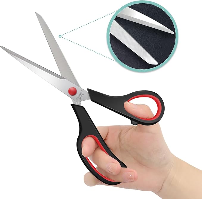 6 Packs Sewing Craft Scissors Bulk,8" Multipurpose Heavy Duty Sharp Scissors,Stainless Steel Shears for Home Office Student Supplies,Black