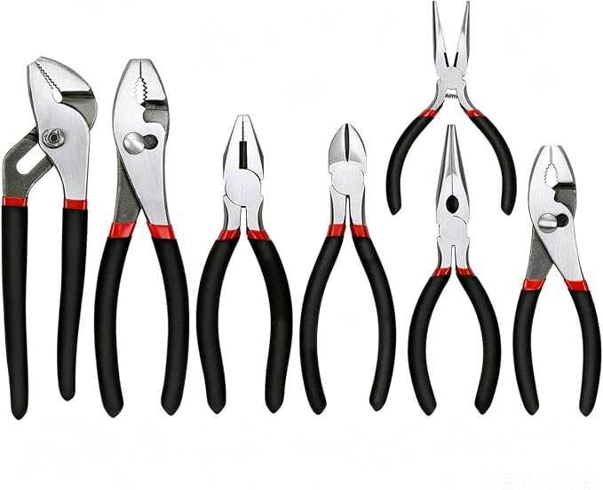 7-Piece Utility Pliers Set,Slip Joint,Long Nose,Diagonal,Groove,Linesman | Drop-Forged Heat-Treated Steel; Non-Slip Ergonomic Dipped Handle; Rust-Resistant Protective Finish