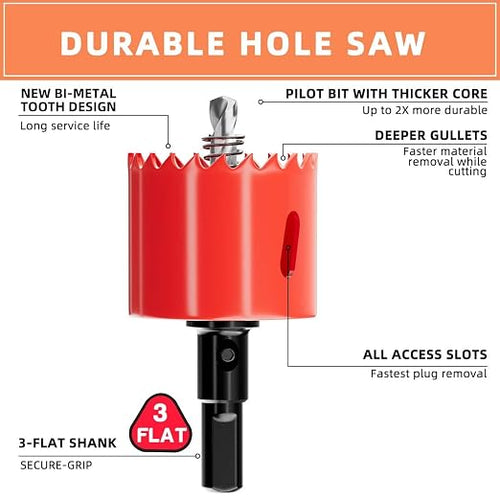 1-25/32 in. Bi-Metal Hole Saw Drill Bits - Versatile and Durable Hole Cutter for Wood, Plywood, Plaster Drywall, Ceiling, Plastic Pipe, PVC and Thin Metal - Includes Arbor & Pilot Bit (45mm)