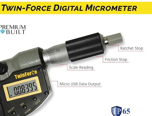 iGAGING 0-3"/0-70mm Twin Force Friction and Ratchet Movement Digital Micrometer, IP65 Protective Rate, 3 Pieces Set, 35-065-U33