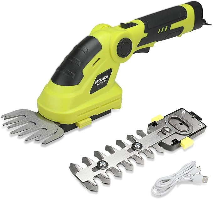KITLUCK 8V Cordless 2-in-1 Grass Shear & Hedge Trimmer,Handheld Electric Grass Trimmer Hedge Shears/Grass Cutter with 2.0Ah Rechargeable Power and Type-C Cable for Yard, Garden, Lawn Care