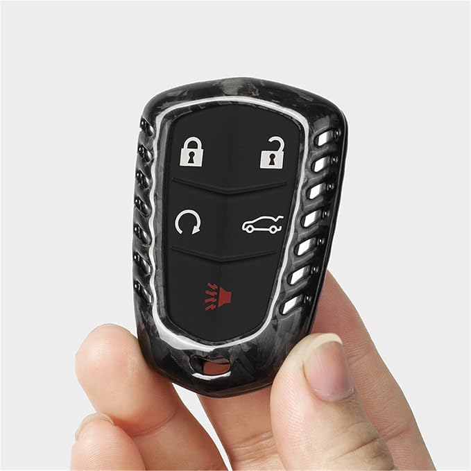 Forged Carbon Fiber Key Fob Cover for Cadillac ATS Coupe ATS-L ATS-V CT6 CTS CTS-V Escalade ESV SRX XT4 XT5 XT6 XTS Smart Car Remote Key Fob Case for Men Women - for Shield Logo Back - Black