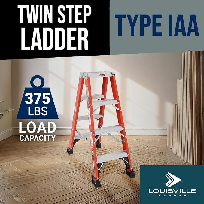 Louisville Ladder 14-Foot Fiberglass Twin Front Step Ladder, 375-Pound Load Capacity, Type IAA, FM1414HD