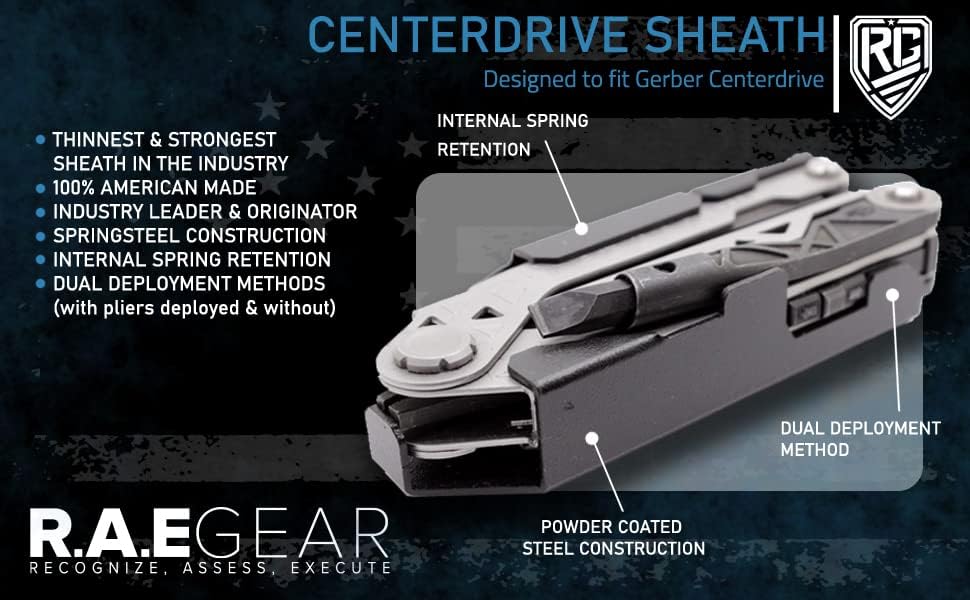 RAE Gear - Center-Drive Sheath Belt Clip Holster Compatible with Gerber Centerdrive Multitool (Tool & BITS NOT Included) (2.25" Belt Clip - NO BIT KIT Attachment)