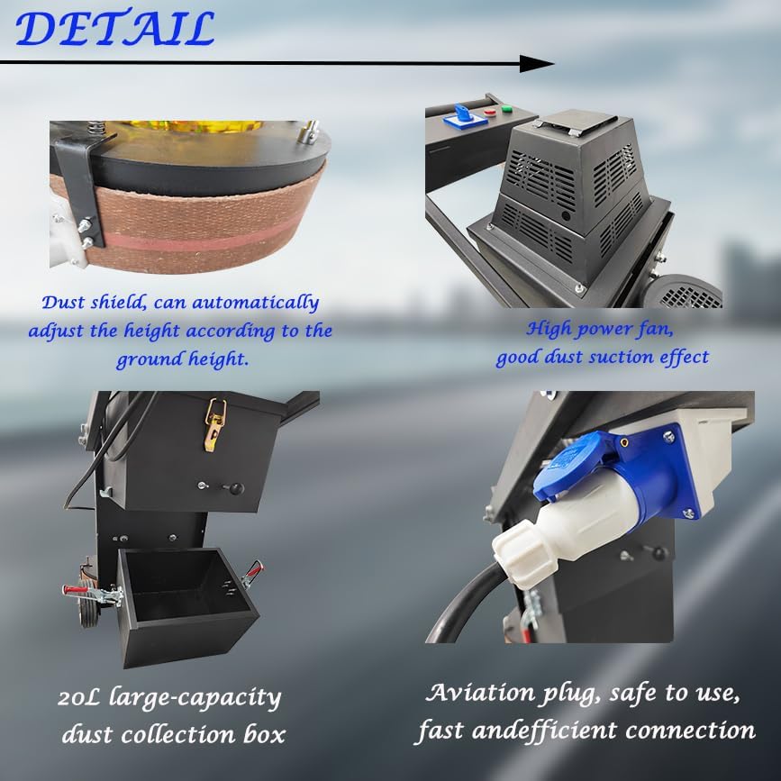 Floor Grinder Ground Polishing Machine Hand-Push Cement Ground Grinder Concrete 20L Dust-free Grinding Machine with 4-head Grinding Chassis, 220V 4KW