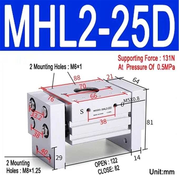 1pcs MHL2 10D 16D 20D 25D 32D 40D 1 2 Pneumatic Gripper Wide Type Air Parallel Cylinder Al Clamps Replacement T Bore 10-40mm(MHL2-25D)
