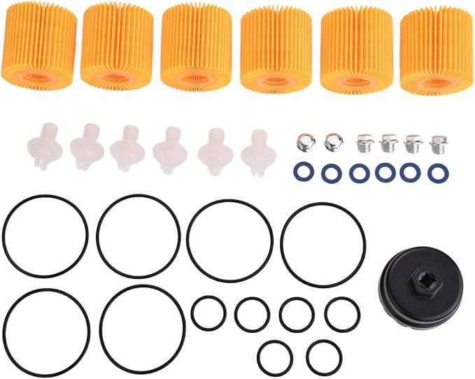 04152-YZZA1 Oil Filters (6pcs) Fit for Toyota Camry/Rav4/Tacoma | Engine Oil Change Tool Kit Compatible With Toyota Avalon/Highlander, Fit for Lexus ES/RX Series (with 64mm Oil Filter Wrench)