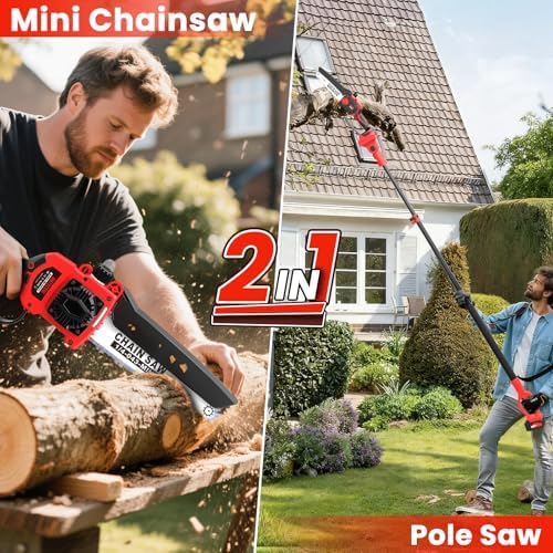 2-in-1 Cordless Pole Saw, 8 Inch Mini Chainsaw, 6.6-Ft Electric Pole Saws
