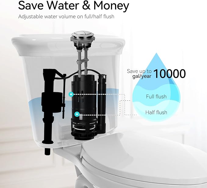 R&T 2-Inch Dual Flush Valve with Top Push Button Toilet Repair Kit Inside Tank dual flush valve replacement kit for 2-piece Toilet A2423