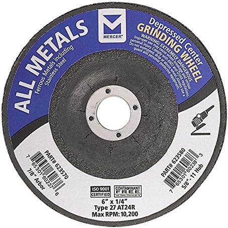 Mercer Industries 623570 Type 27 Depressed Center Grinding Wheel, For All Metals, 6" x 1/4" x 7/8", 25-Pack