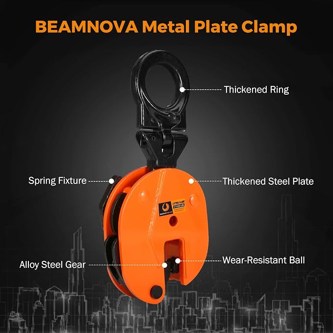 BEAMNOVA 2 Tons Vertical Plate Lifting Clamp, Rotating Ring