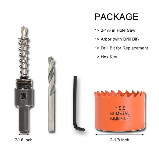2-1/8 inch Hole Saw with Arbor for Metal Wood Plastic, 2-1/8 in Bimetal Hole Cutter for Different Project with Smooth and Flat Drilling Edge, Fast Chip Removal