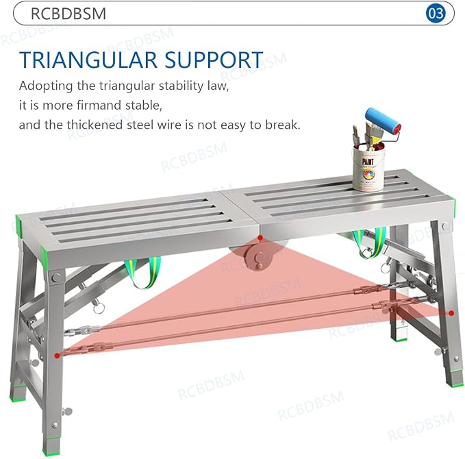 Adjustable Work Platform with 800 lb Duty Rating, Portable Multipurpose Folding Scaffolding Work Platform Scaffold Tower Ladder Stool Bench Adjustable Height, Carbon Steel Structure,180cm/5.9ft